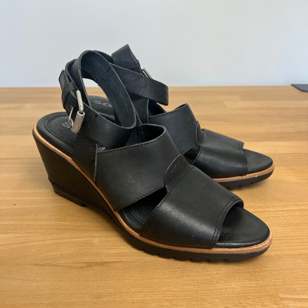 Sorel Leather Wedge Strap‎ Buckle Ankle Strap Sandals